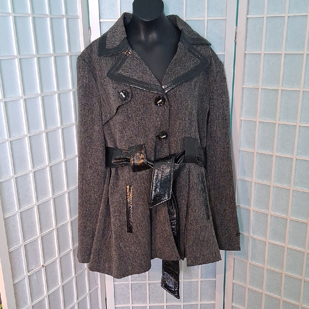 Nicole Benisti  Women's Gray Trench Coat with Black Details 6764